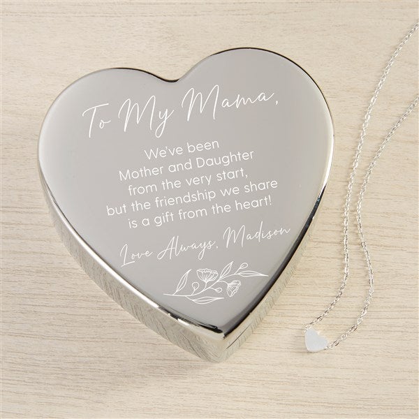 Floral Message To Mom Personalized Heart Jewelry Box with Heart Necklace  - 48315