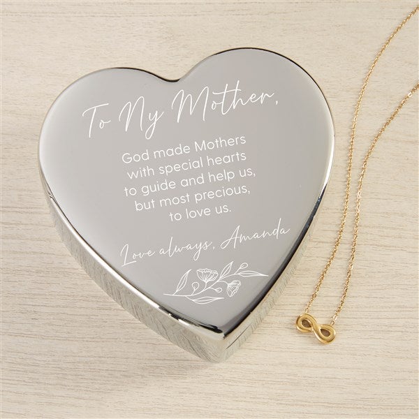 Floral Message To Mom Personalized Heart Jewelry Box with Infinity Necklace  - 48319