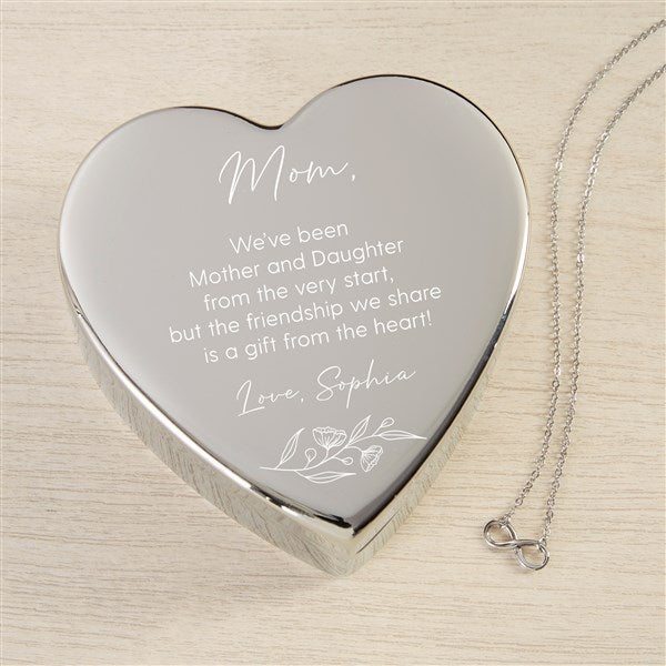 Floral Message To Mom Personalized Heart Jewelry Box with Infinity Necklace  - 48319