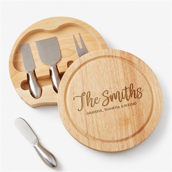 Personalized Round Cheese Board & Tool Set - Seasonally Script  - 48358