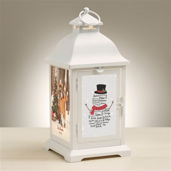Personalized White Metal LED Lantern - Snowman Repeating Name - 48436