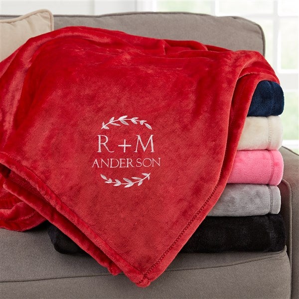 Wedding Initials Embroidered Fleece Throw Blanket - 48465