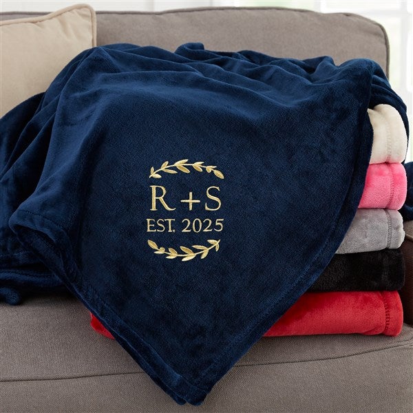Wedding Initials Embroidered Fleece Throw Blanket - 48465
