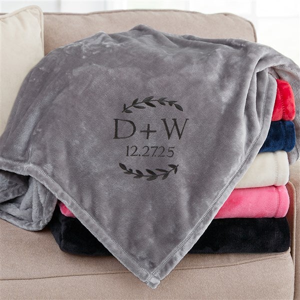 Wedding Initials Embroidered Fleece Throw Blanket - 48465