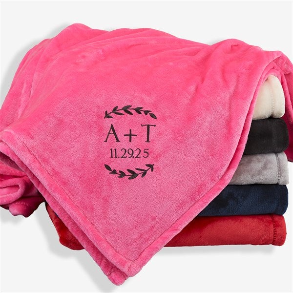 Wedding Initials Embroidered Fleece Throw Blanket - 48465