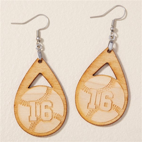 Baseball Personalized Wood Dangle Earring - 48637