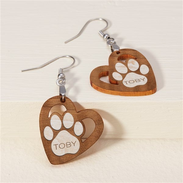 Pet Paw Personalized Wood Dangle Earrings  - 48643