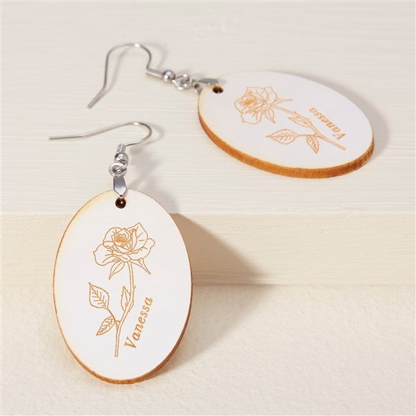 Birth Month Flower Personalized Wood Dangle Earring - 48644