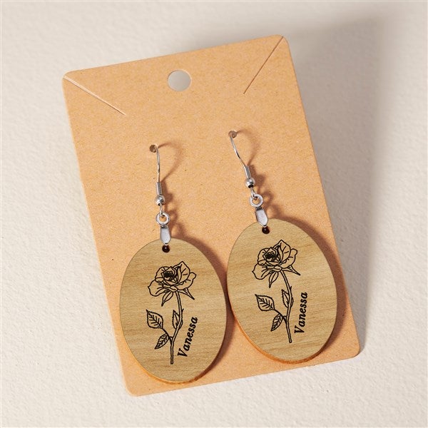 Birth Month Flower Personalized Wood Dangle Earring - 48644