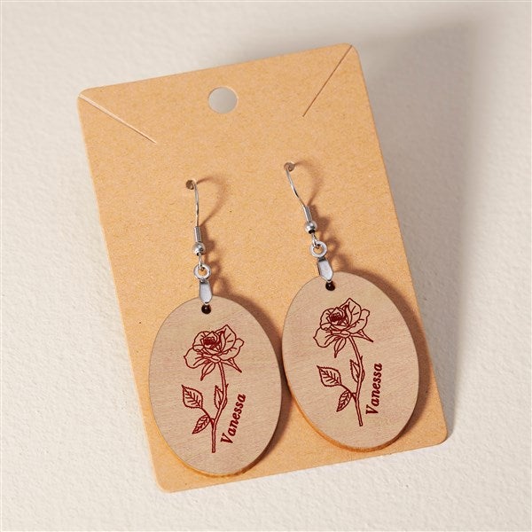 Birth Month Flower Personalized Wood Dangle Earring - 48644