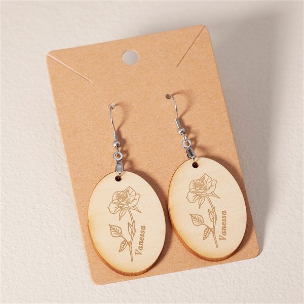 Birth Month Flower Personalized Wood Dangle Earring - 48644