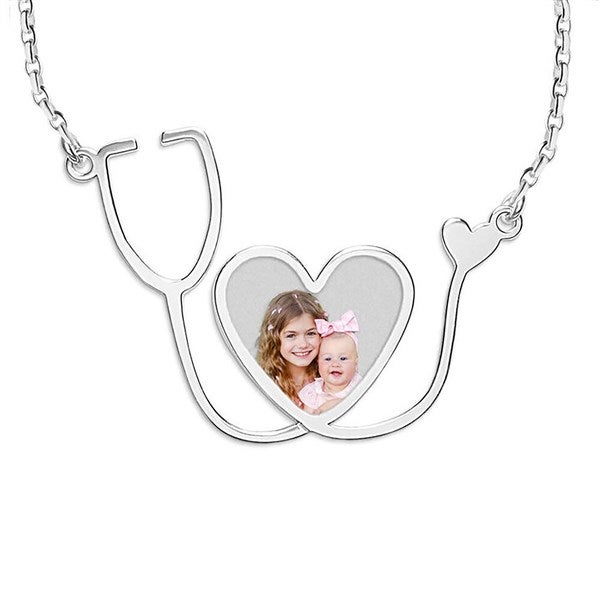 Personalized Nurse Stethoscope Heart Photo Pendants - 48690D