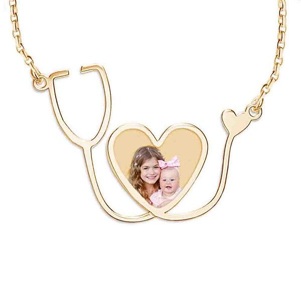 Personalized Nurse Stethoscope Heart Photo Pendants - 48690D
