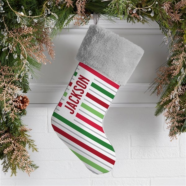 Holiday Stripes Personalized Christmas Stockings - 48703