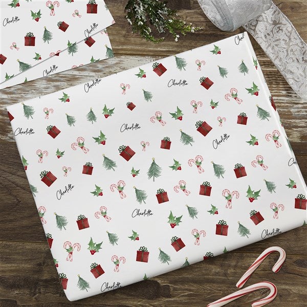 Watercolor Christmas Icons Personalized Wrapping Paper - 48790