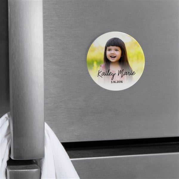 Photo, Name & Date Personalized Round Metal Magnet - 48818