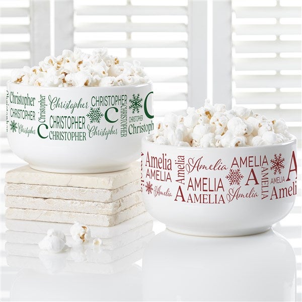 Christmas Snowflake Repeating Name Personalized Snack Bowl  - 48910