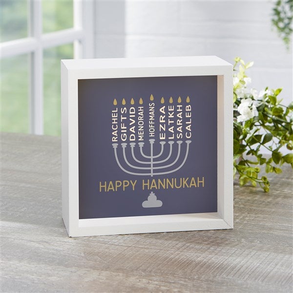 Hanukkah Menorah Personalized LED Light Shadow Box - 48934