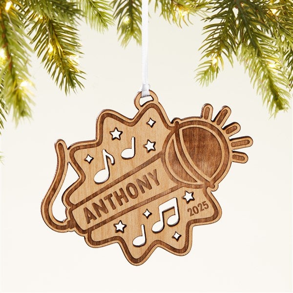Music Microphone Personalized Wood Christmas Ornament - 49067