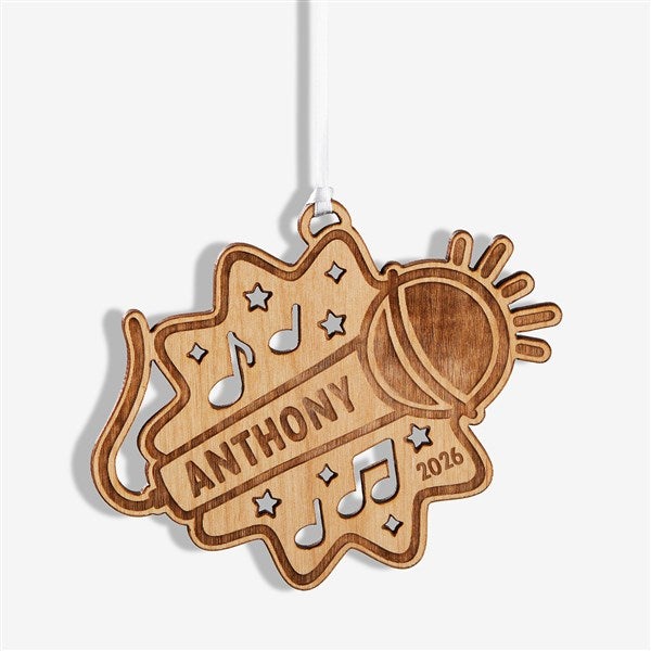 Music Microphone Personalized Wood Christmas Ornament - 49067