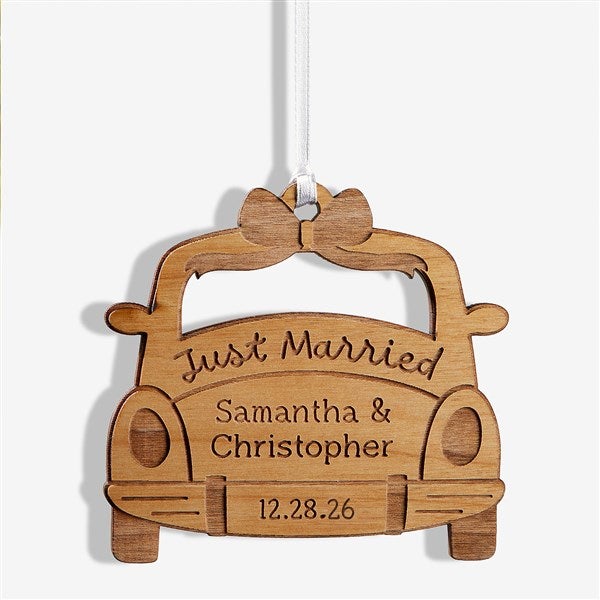 Just Married Personalized Wood Wedding Ornaments - 49075