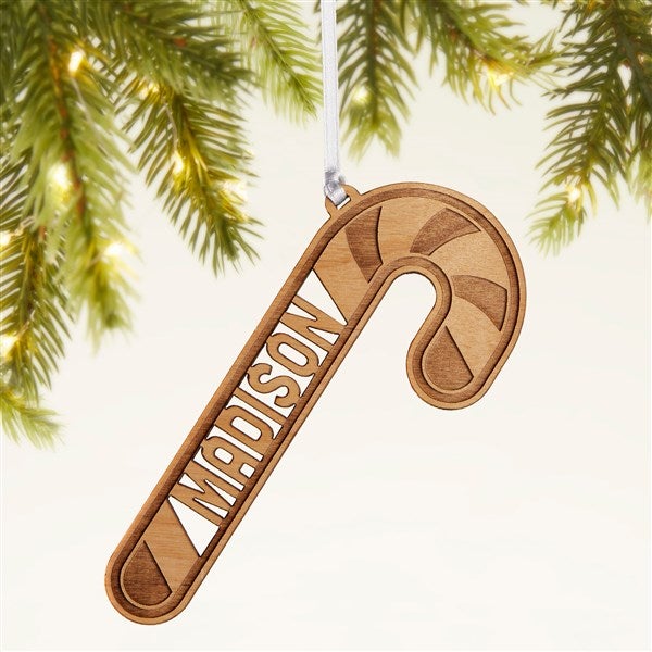 Candy Cane Personalized Wood Ornament  - 49077