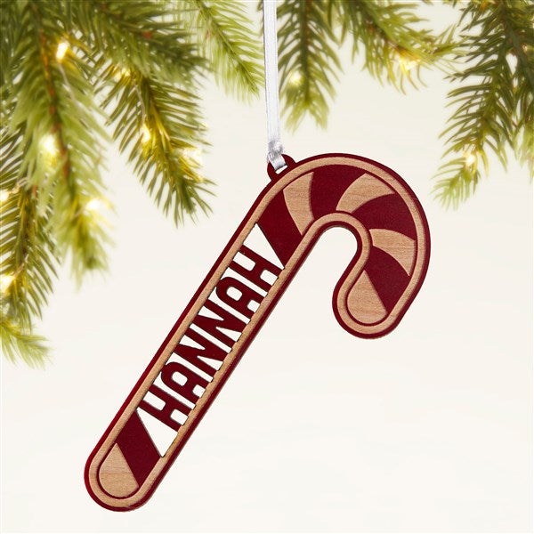Candy Cane Personalized Wood Ornament  - 49077