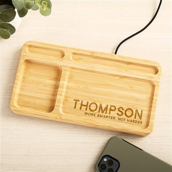 Bold Style Engraved Bamboo Charging Valet Tray  - 49165