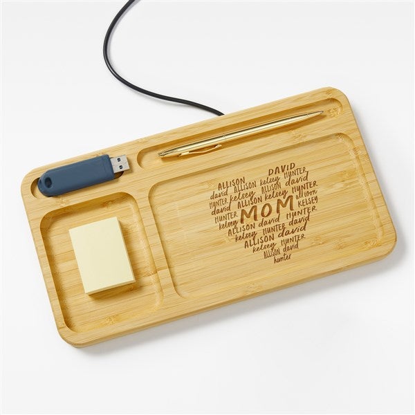 Grateful Heart Engraved Bamboo Charging Valet Tray  - 49166