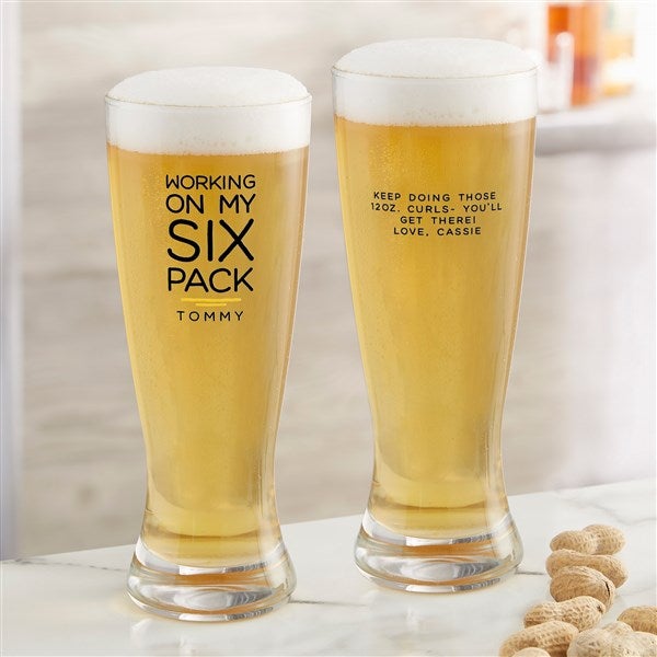 Working On My Six Pack Personalized Beer Glass Collection  - 49197