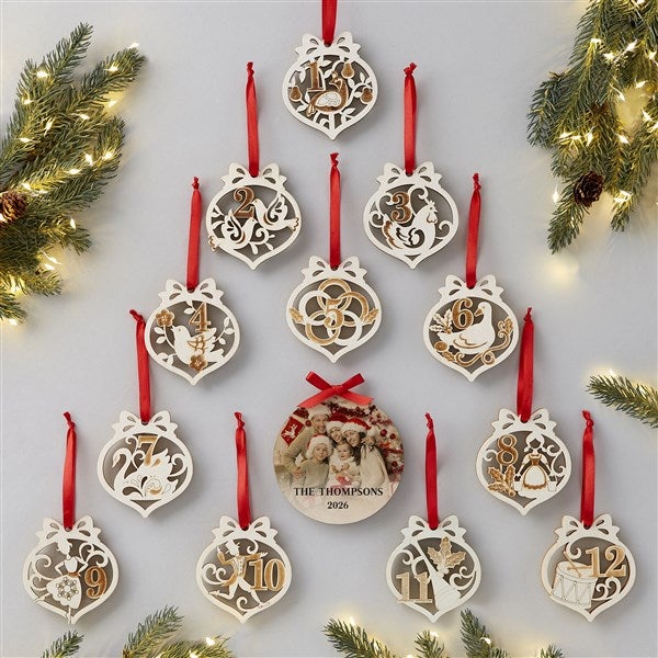 Family Photo 12 Days of Christmas Personalized Wood Ornament Set  - 49329