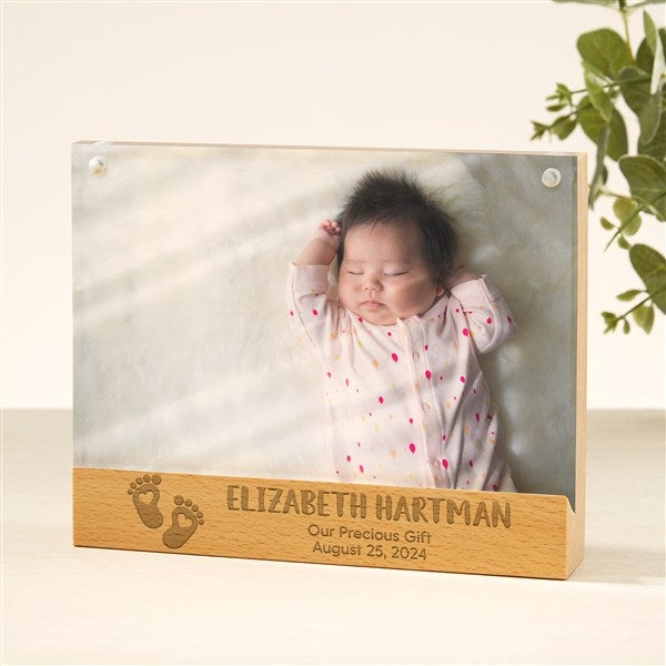 Baby's First Year Engraved Acrylic Picture Frame with Wood Base  - 49344
