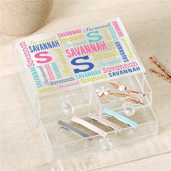 Trendy Repeating Name Personalized Acrylic Jewelry Box  - 49528