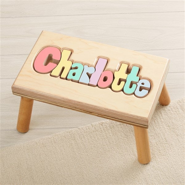 Pastel Name Personalized Wood Puzzle Stool Large