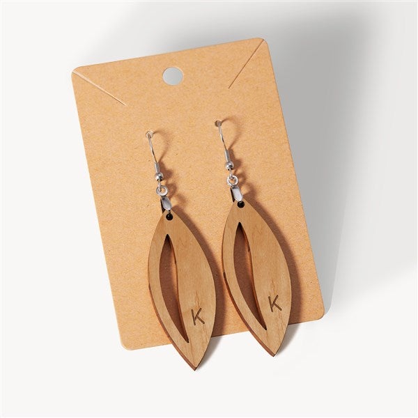 Wooden Leaf Personalized Dangle Earrings - 49784