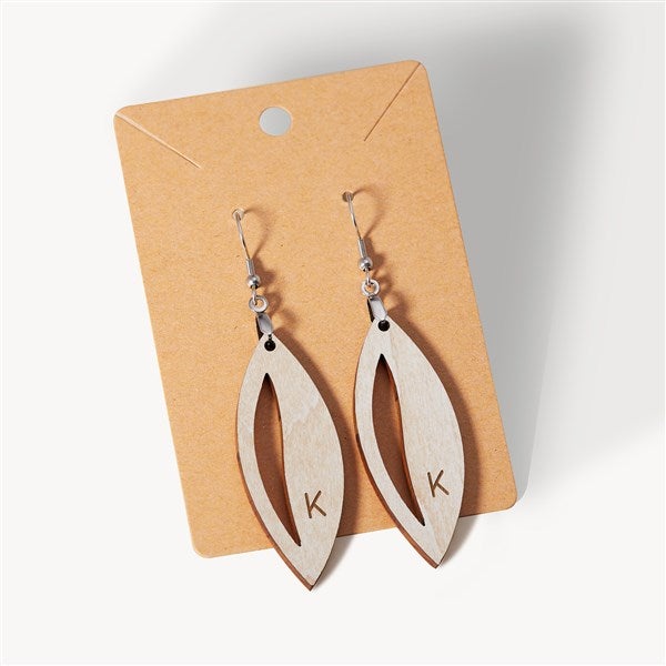 Wooden Leaf Personalized Dangle Earrings - 49784
