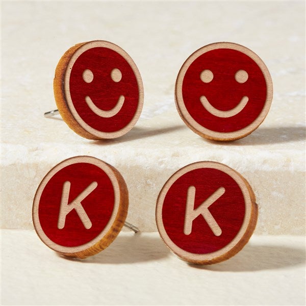 Smiley Face Personalized Wood Stud Earrings  - 49893