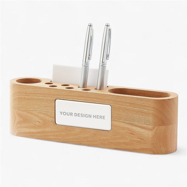 Engraved Logo Solid Wood Desk Organizer & Name Plate - 50016