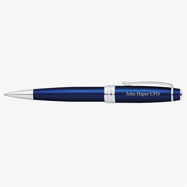 Engraved Logo Cross Blue Lacquer & Chrome Ballpoint Pen - 50531