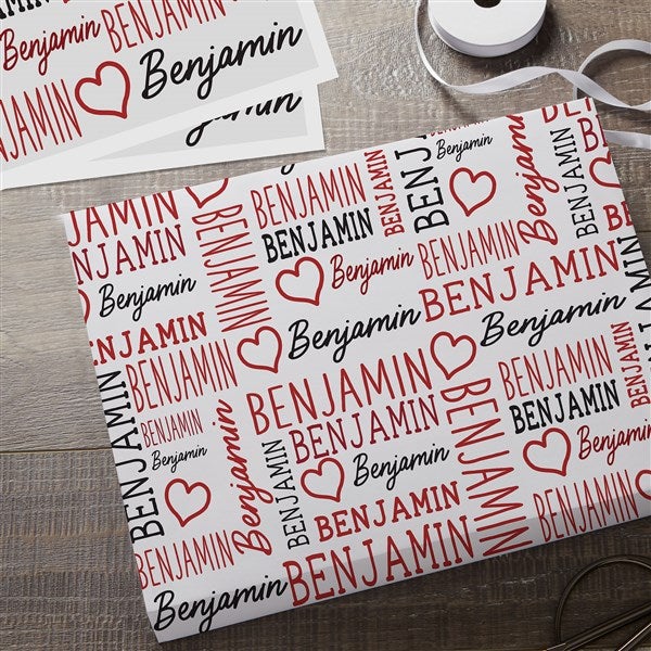 Repeating Heart Name Personalized Wrapping Paper  - 50581