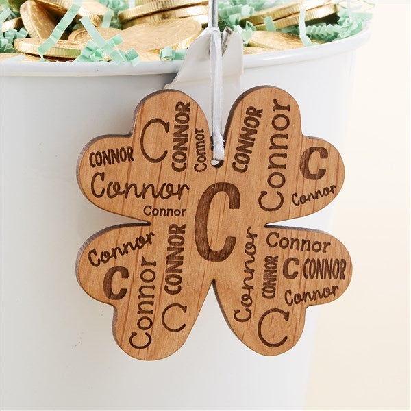 Clover Repeating Name Personalized Wooden Basket Tag - 50683