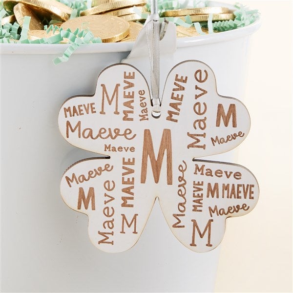 Clover Repeating Name Personalized Wooden Basket Tag - 50683