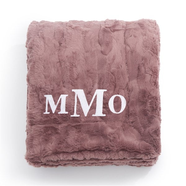 Embroidered Patterned Faux Fur Throw Blanket in Dusty Mauve   - 50689