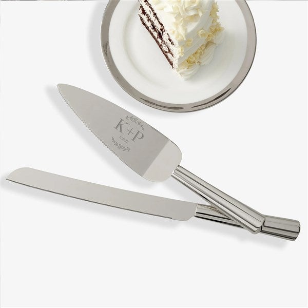 Their Initials Engraved Wedding Cake Knife & Server Set - 50835