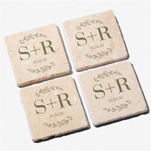 Their Initials Personalized Wedding Tumbled Stone Coaster Set  - 50846