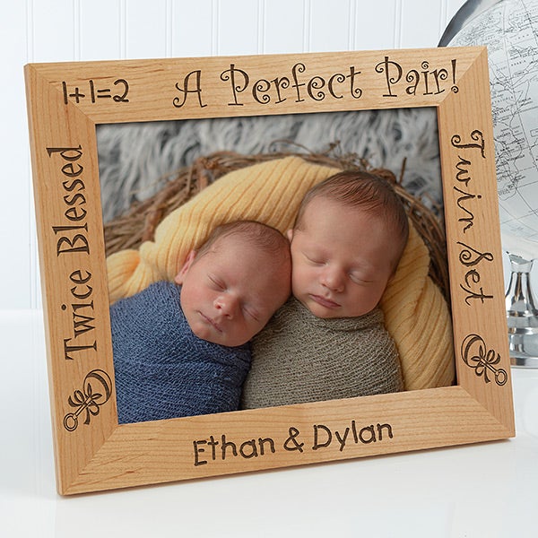 Personalized Twins Wood Picture Frame - A Perfect Pair - 5085