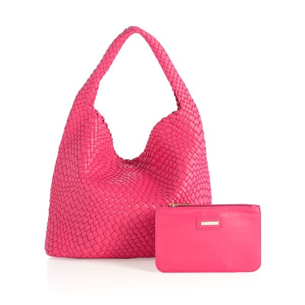 Woven Vegan Leather Hobo Bag - Magenta  - 51218
