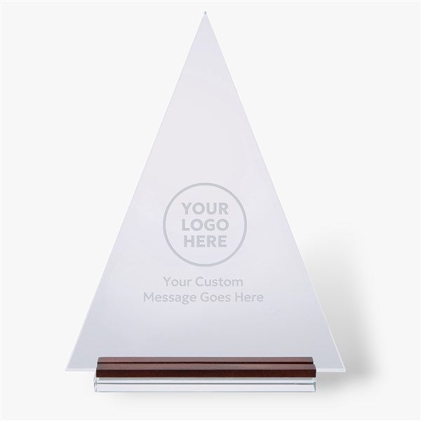 Engraved Logo Large Glass Triangle Award with Wood - 51601
