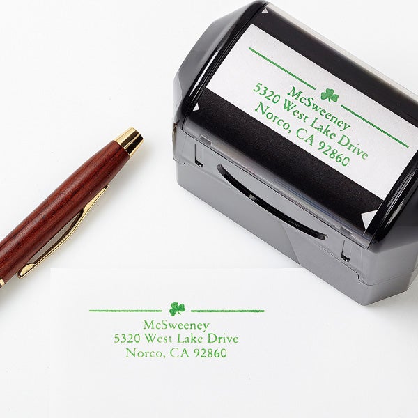 Personalized Return Address Stamp - Irish Shamrock - 5178