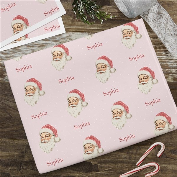Vintage Pink Santa Personalized Wrapping Paper - 52234